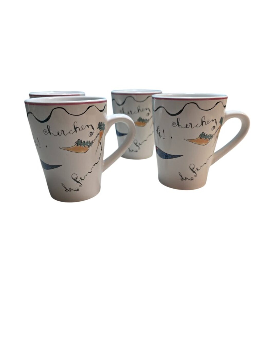 👠 Vintage Rosanna "Haute Shoes" Coffee Mugs - Set of 4 (Cherchez La Femme)